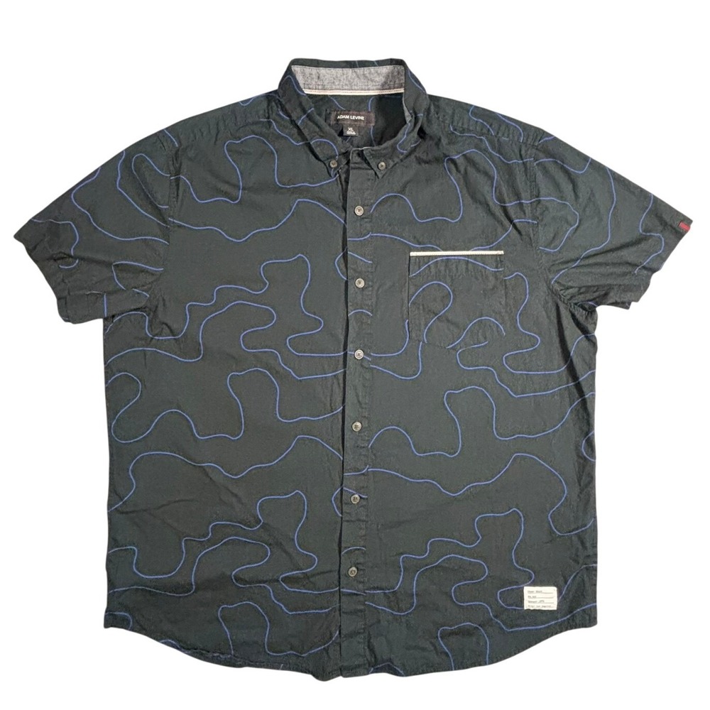 Adam Levine Mens Black Blue Abstract Short Sleeve‎ Button Up Shirt XL